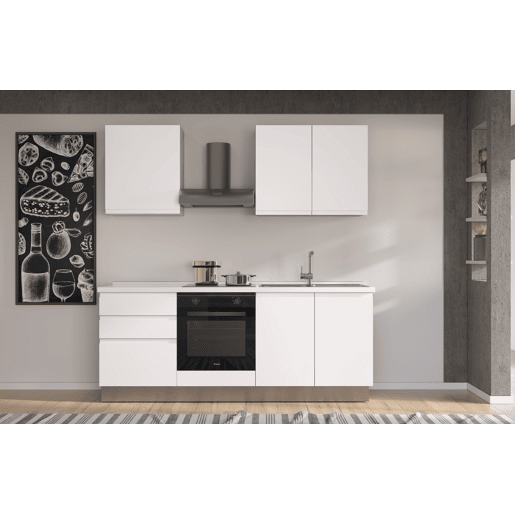 Cozinha com eletrodomésticos GILDA GOLA 210cm direita branco mate e cinza claro