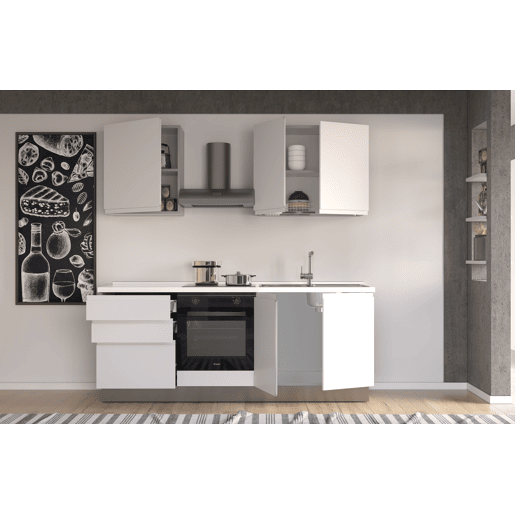 Cozinha com eletrodomésticos GILDA GOLA 210cm direita branco mate e cinza claro