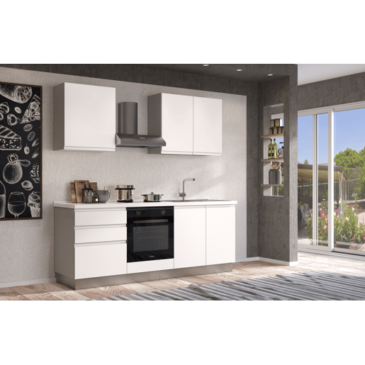 Cozinha com eletrodomésticos GILDA GOLA 210cm direita branco mate e cinza claro