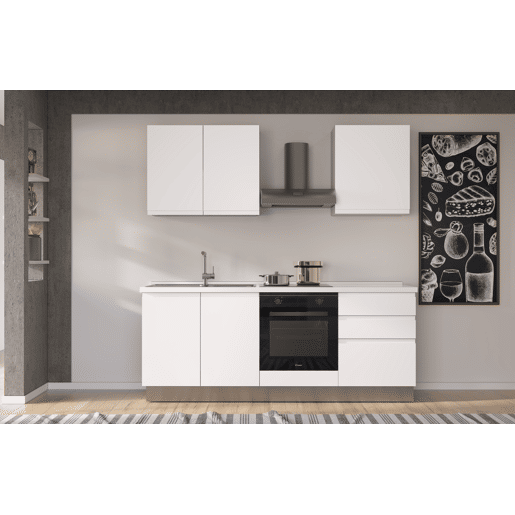 Cozinha com eletrodomésticos GILDA GOLA 210cm esquerda branco mate e cinza claro