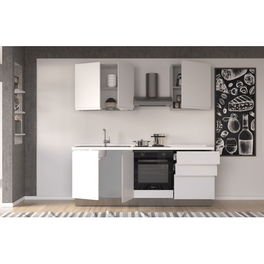 Cozinha com eletrodomésticos GILDA GOLA 210cm esquerda branco mate e cinza claro
