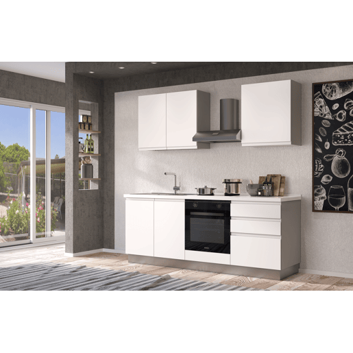 Cozinha com eletrodomésticos GILDA GOLA 210cm esquerda branco mate e cinza claro