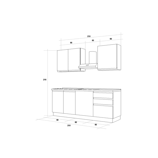 Cozinha com eletrodomésticos GILDA GOLA 210cm esquerda branco mate e cinza claro