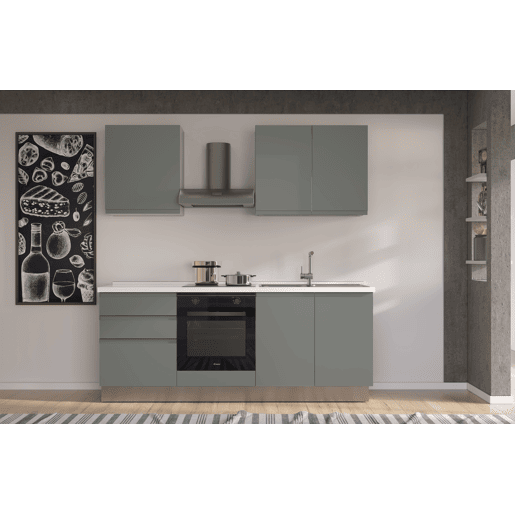 Cozinha com eletrodomésticos GILDA GOLA 210cm direita verde e cinza claro