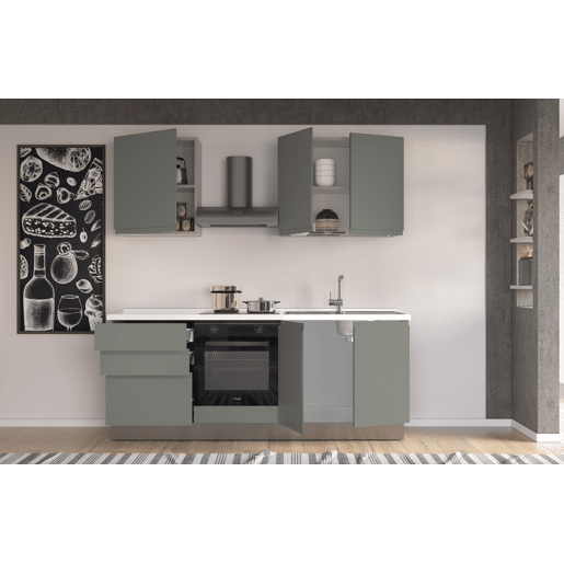Cozinha com eletrodomésticos GILDA GOLA 210cm direita verde e cinza claro