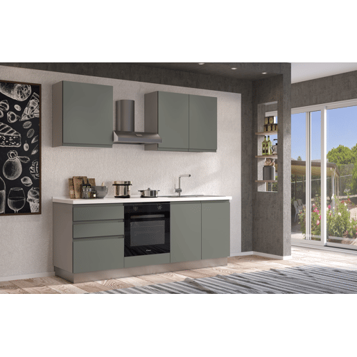 Cozinha com eletrodomésticos GILDA GOLA 210cm direita verde e cinza claro