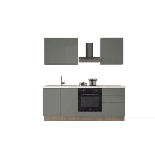 Cozinha com eletrodomésticos GILDA GOLA 210cm esquerda verde e cinza claro