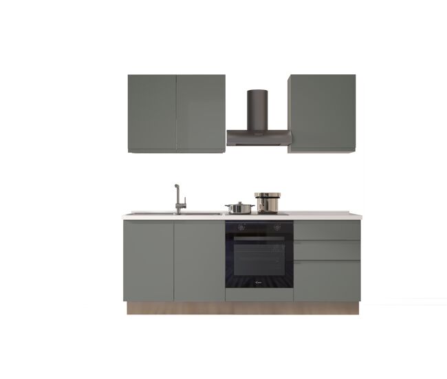 Cocina con electrodomésticos gilda gola 210cm izquierda verde y gris claro