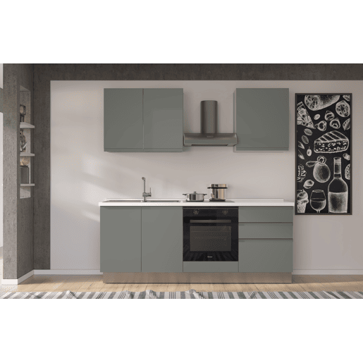 Cozinha com eletrodomésticos GILDA GOLA 210cm esquerda verde e cinza claro