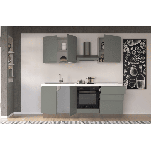 Cozinha com eletrodomésticos GILDA GOLA 210cm esquerda verde e cinza claro