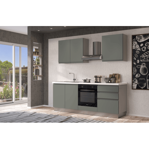 Cozinha com eletrodomésticos GILDA GOLA 210cm esquerda verde e cinza claro