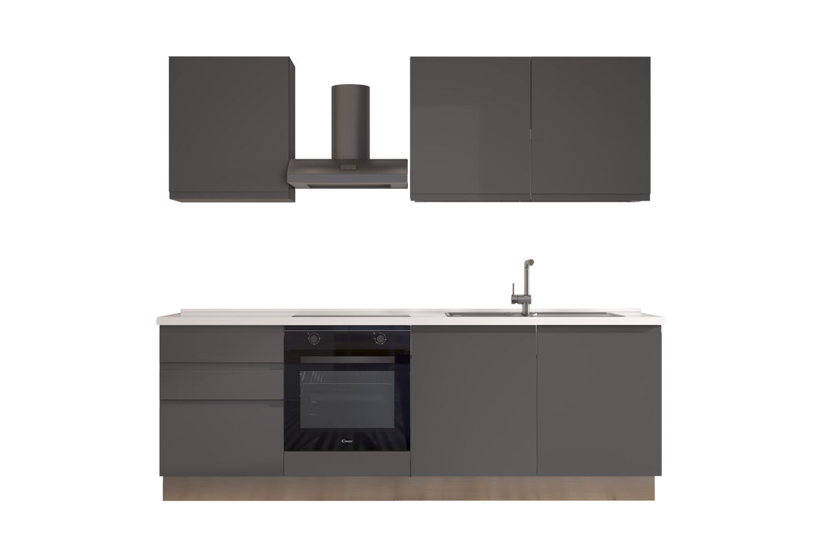 Cocina con electrodomésticos gilda gola 240cm derecha gris oscuro y titanio