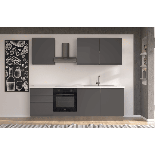 Cozinha com eletrodomésticos GILDA GOLA 240cm direita cinza escuro e titânio