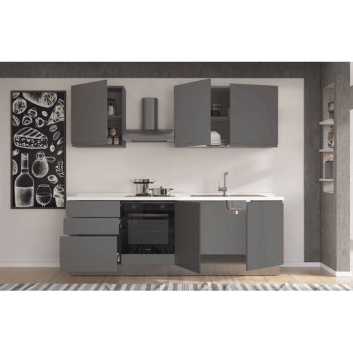 Cozinha com eletrodomésticos GILDA GOLA 240cm direita cinza escuro e titânio