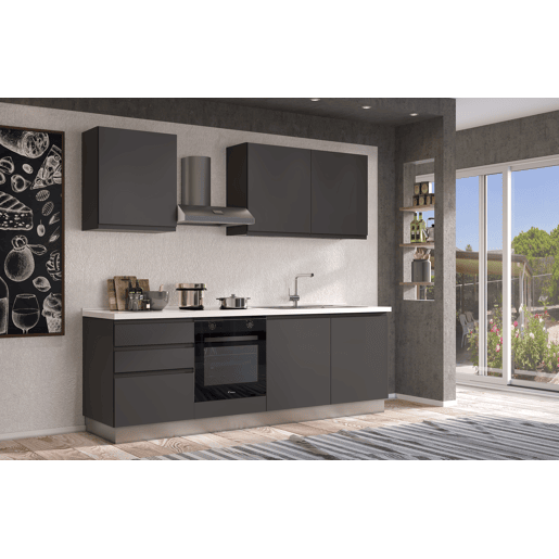 Cozinha com eletrodomésticos GILDA GOLA 240cm direita cinza escuro e titânio