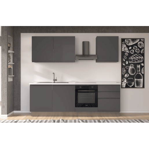 Cozinha com eletrodomésticos GILDA GOLA 240cm esquerda cinza escuro e titânio