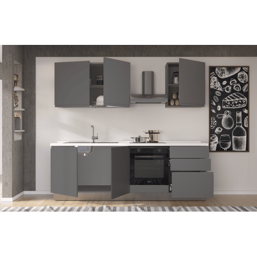 Cozinha com eletrodomésticos GILDA GOLA 240cm esquerda cinza escuro e titânio