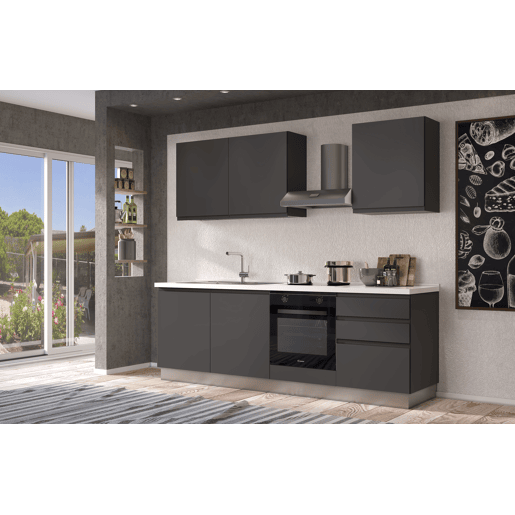 Cozinha com eletrodomésticos GILDA GOLA 240cm esquerda cinza escuro e titânio
