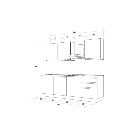 Cozinha com eletrodomésticos GILDA GOLA 240cm esquerda cinza escuro e titânio
