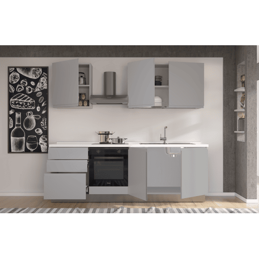 Cozinha com eletrodomésticos GILDA GOLA 240cm direita cinza claro