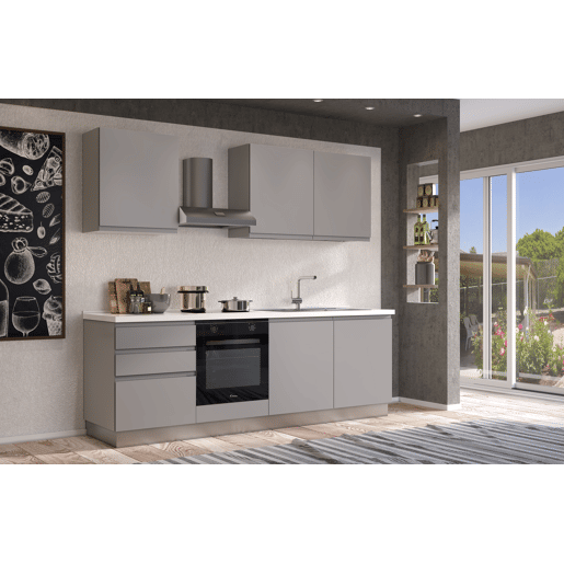 Cozinha com eletrodomésticos GILDA GOLA 240cm direita cinza claro