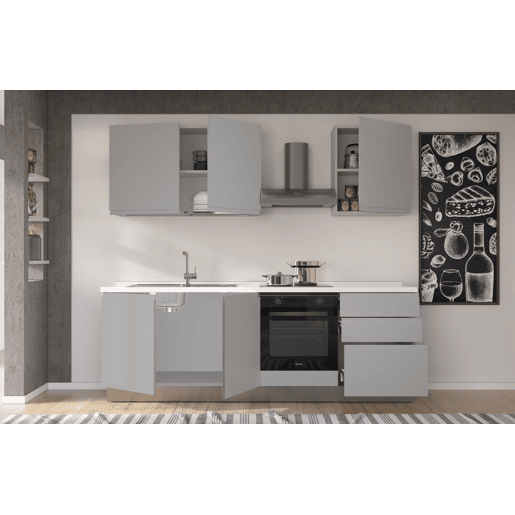 Cozinha com eletrodomésticos GILDA GOLA 240cm esquerda cinza claro