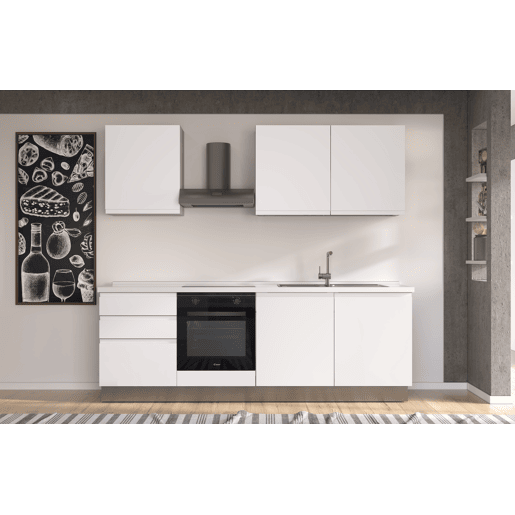 Cozinha com eletrodomésticos GILDA GOLA 240cm direita branco mate e cinza claro