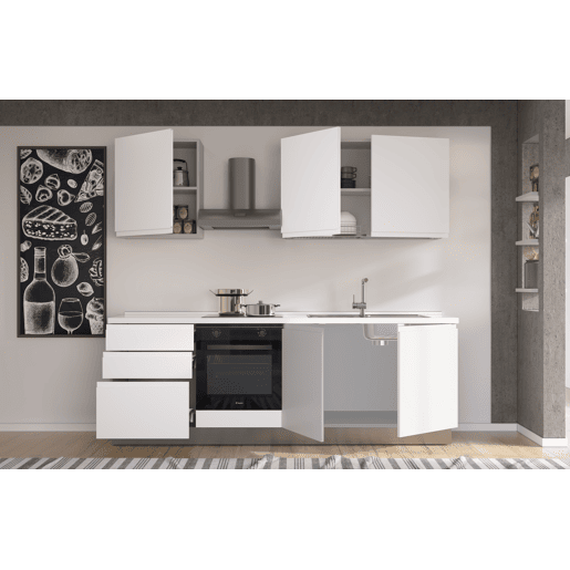 Cozinha com eletrodomésticos GILDA GOLA 240cm direita branco mate e cinza claro