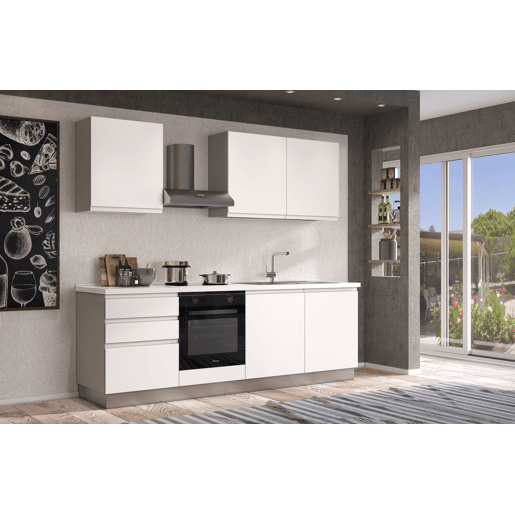 Cozinha com eletrodomésticos GILDA GOLA 240cm direita branco mate e cinza claro