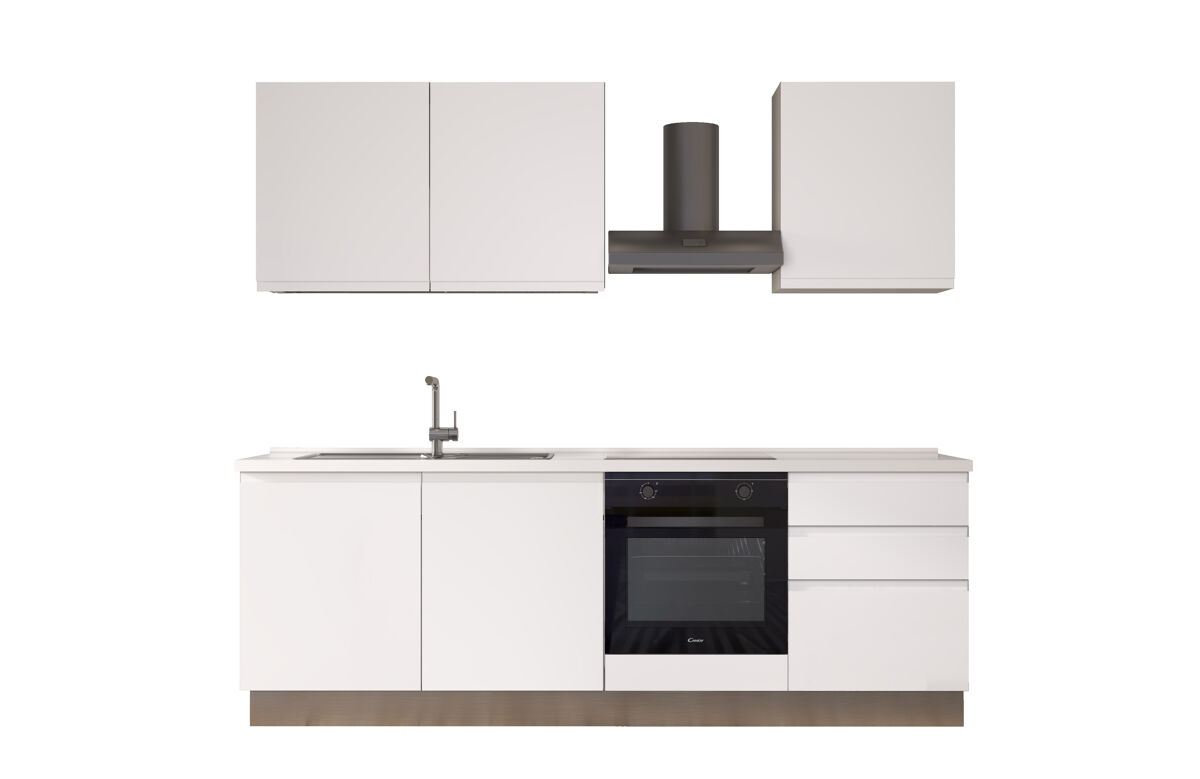 Cocina con electrodomésticos gilda gola 240cm izquierda blanco mate y gris claro