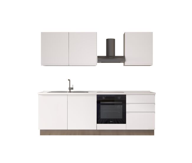 Cocina con electrodomésticos gilda gola 240cm izquierda blanco mate y gris claro