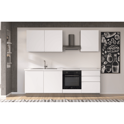 Cozinha com eletrodomésticos GILDA GOLA 240cm esquerda branco mate e cinza claro