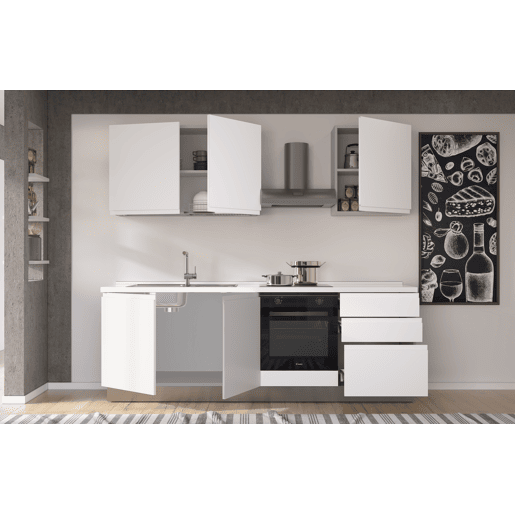 Cozinha com eletrodomésticos GILDA GOLA 240cm esquerda branco mate e cinza claro