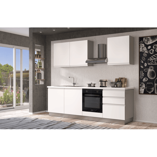 Cozinha com eletrodomésticos GILDA GOLA 240cm esquerda branco mate e cinza claro