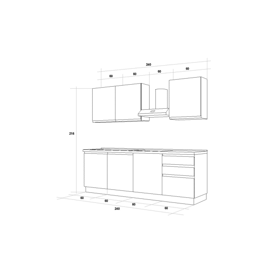 Cozinha com eletrodomésticos GILDA GOLA 240cm esquerda branco mate e cinza claro