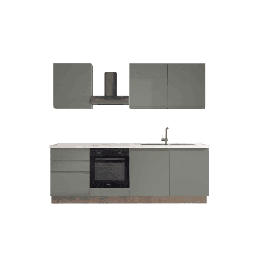 Cozinha com eletrodomésticos GILDA GOLA 240cm direita verde e cinza claro