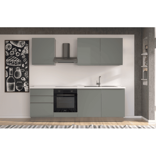 Cozinha com eletrodomésticos GILDA GOLA 240cm direita verde e cinza claro