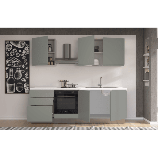 Cozinha com eletrodomésticos GILDA GOLA 240cm direita verde e cinza claro