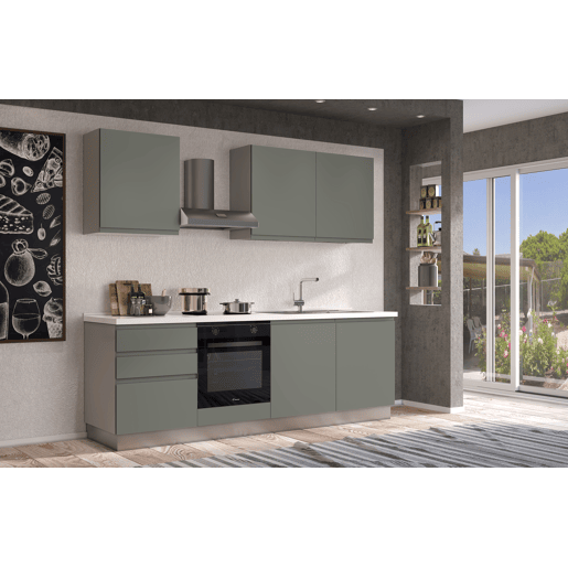 Cozinha com eletrodomésticos GILDA GOLA 240cm direita verde e cinza claro