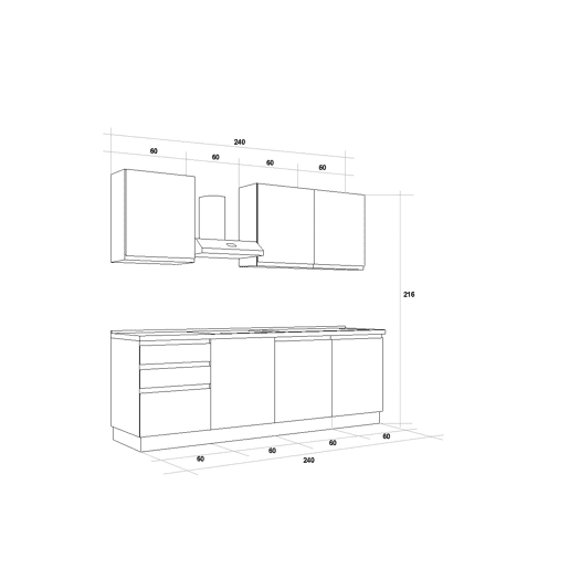 Cozinha com eletrodomésticos GILDA GOLA 240cm direita verde e cinza claro