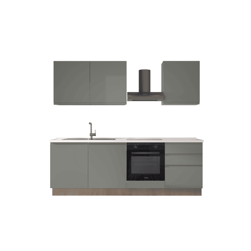 Cozinha com eletrodomésticos GILDA GOLA 240cm esquerda verde e cinza claro
