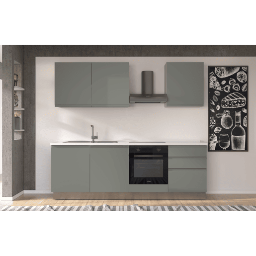 Cozinha com eletrodomésticos GILDA GOLA 240cm esquerda verde e cinza claro