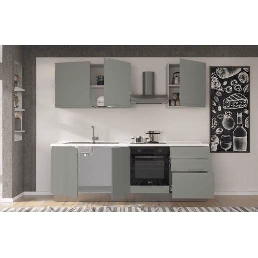 Cozinha com eletrodomésticos GILDA GOLA 240cm esquerda verde e cinza claro
