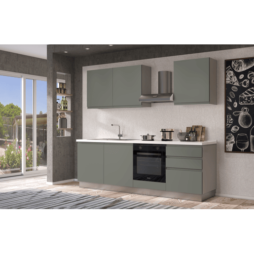 Cozinha com eletrodomésticos GILDA GOLA 240cm esquerda verde e cinza claro
