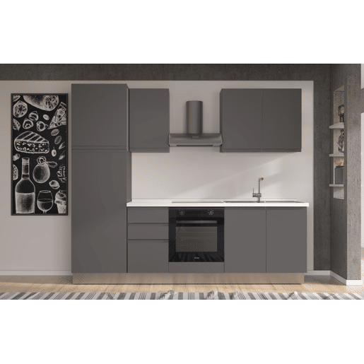 Cozinha com eletrodomésticos GILDA GOLA 255cm direita cinza escuro e titânio
