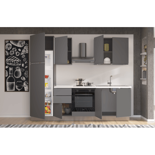 Cozinha com eletrodomésticos GILDA GOLA 255cm direita cinza escuro e titânio