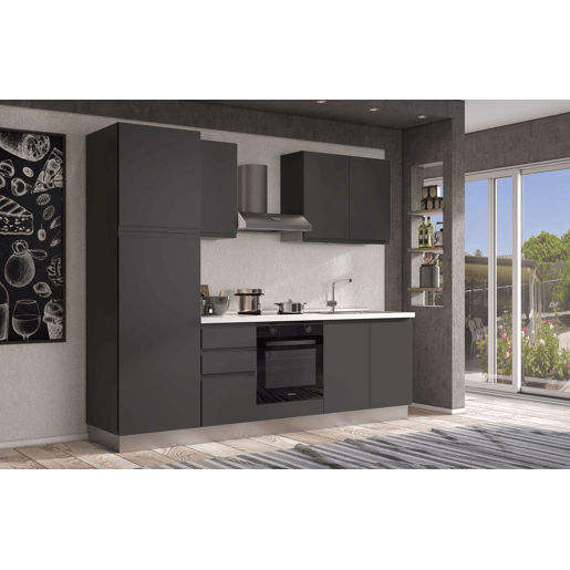 Cozinha com eletrodomésticos GILDA GOLA 255cm direita cinza escuro e titânio