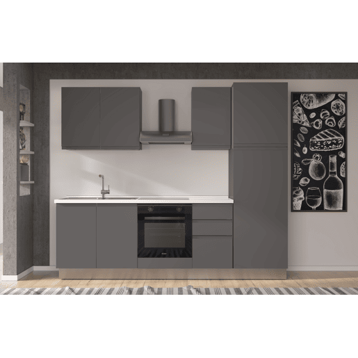 Cozinha com eletrodomésticos GILDA GOLA 255cm esquerda cinza escuro e titânio