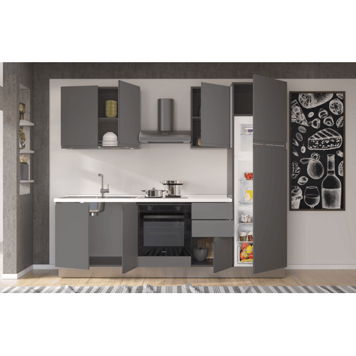 Cozinha com eletrodomésticos GILDA GOLA 255cm esquerda cinza escuro e titânio