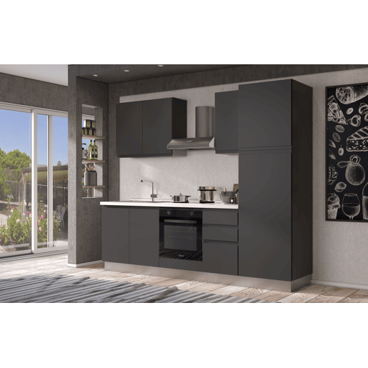 Cozinha com eletrodomésticos GILDA GOLA 255cm esquerda cinza escuro e titânio